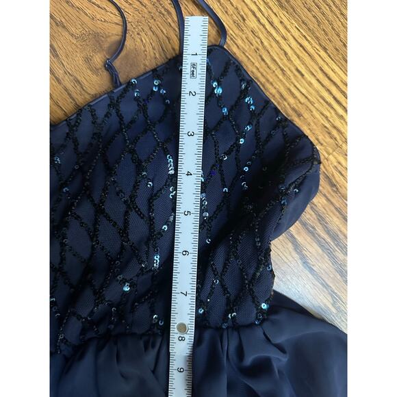 Trixxi Navy Sequin Bodice Spaghetti Strap Semi Formal Small Homecoming Dress - Picture 6 of 7